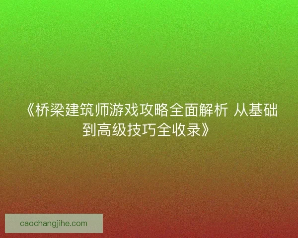 《桥梁建筑师游戏攻略全面解析 从基础到高级技巧全收录》