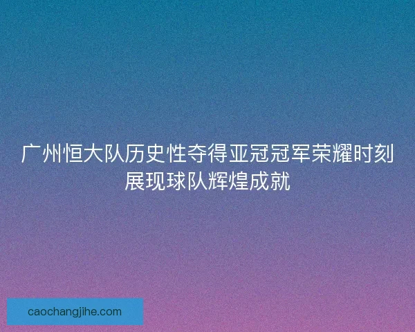 广州恒大队历史性夺得亚冠冠军荣耀时刻展现球队辉煌成就